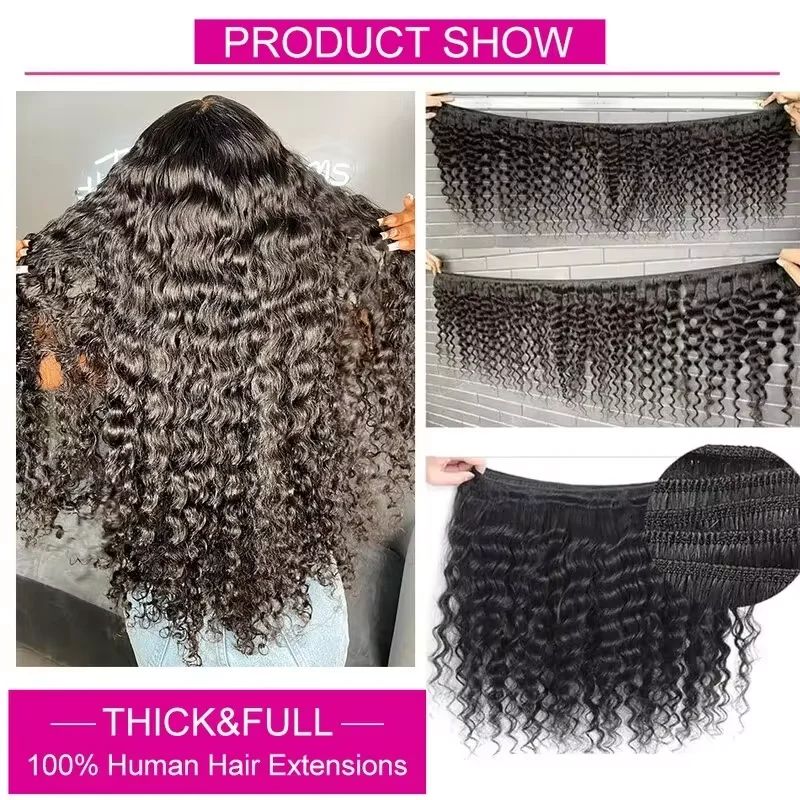 Deep Wave Human Hair Bundles w - Deep Wave 3 Bundles With Closure 评论和价格