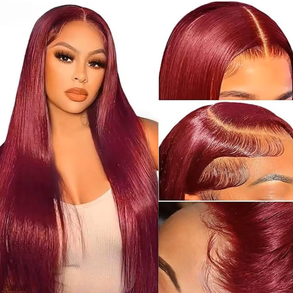 99J Burgundy Silky Straight Hu - Lace Front Wigs 评论和价格