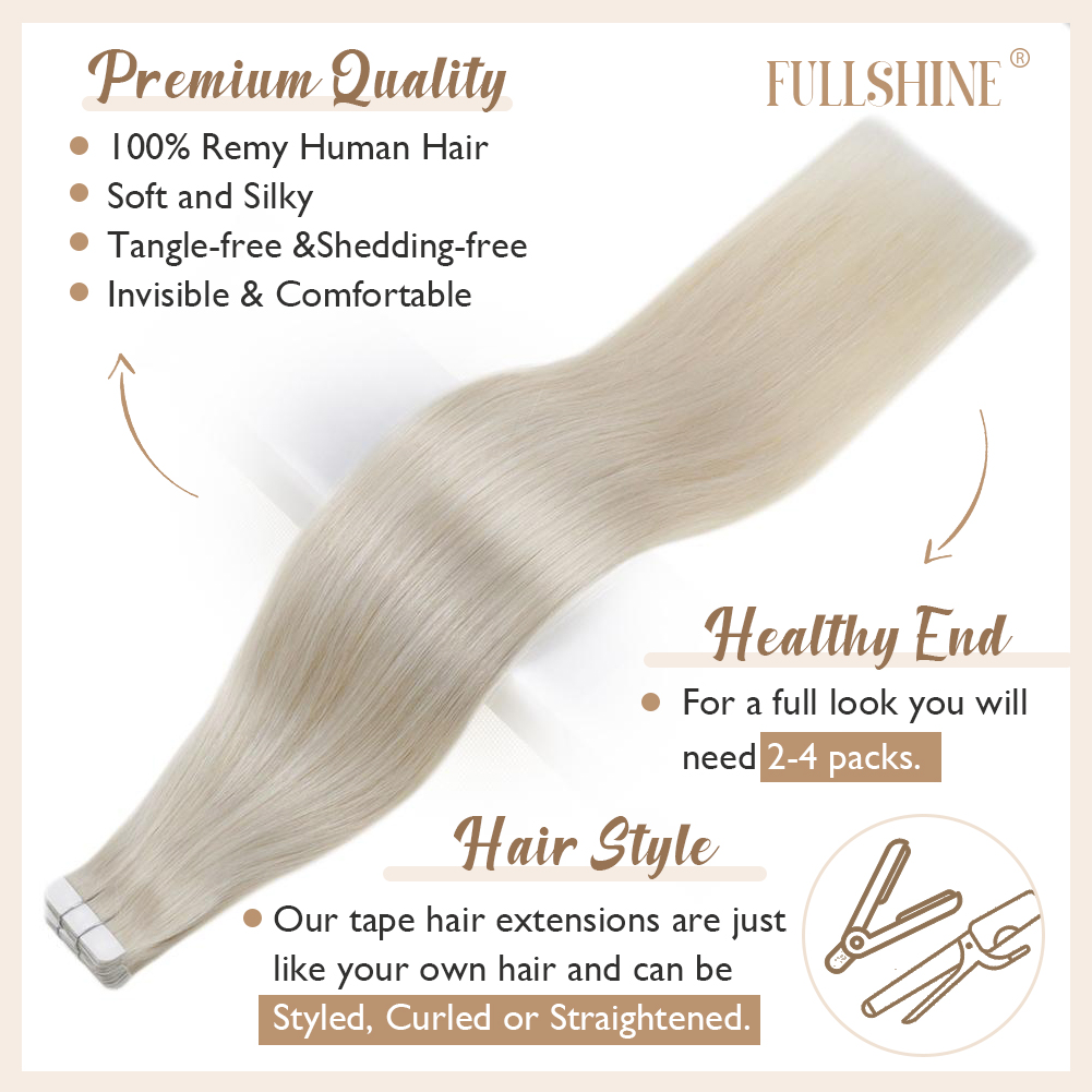 Full Shine Tape in Hair Extens - Invisible Tape In Extensions Real Hair 评论和价格