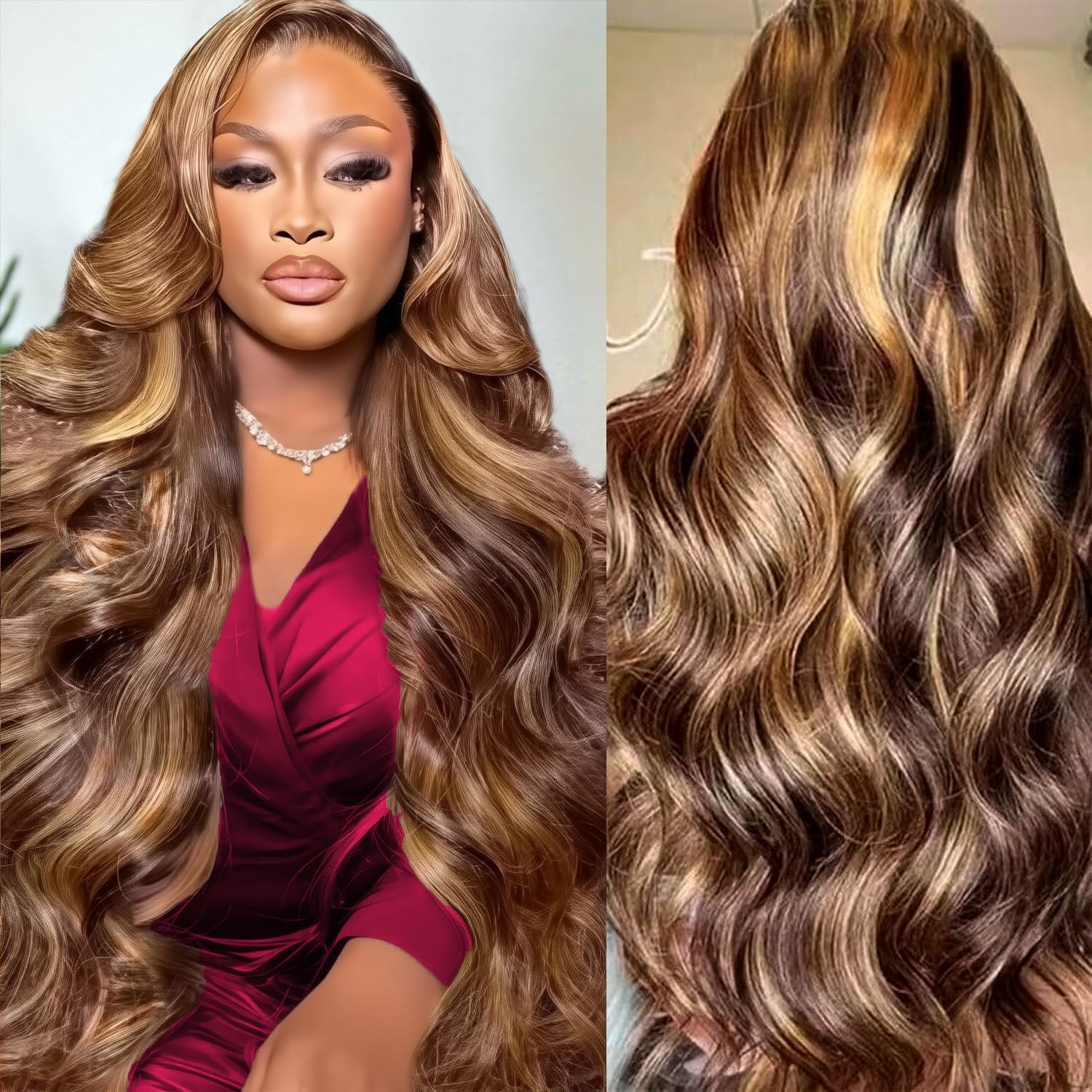 HD Highlight 46 Inch 13x4 Body - Lace Front Wigs 评论和价格