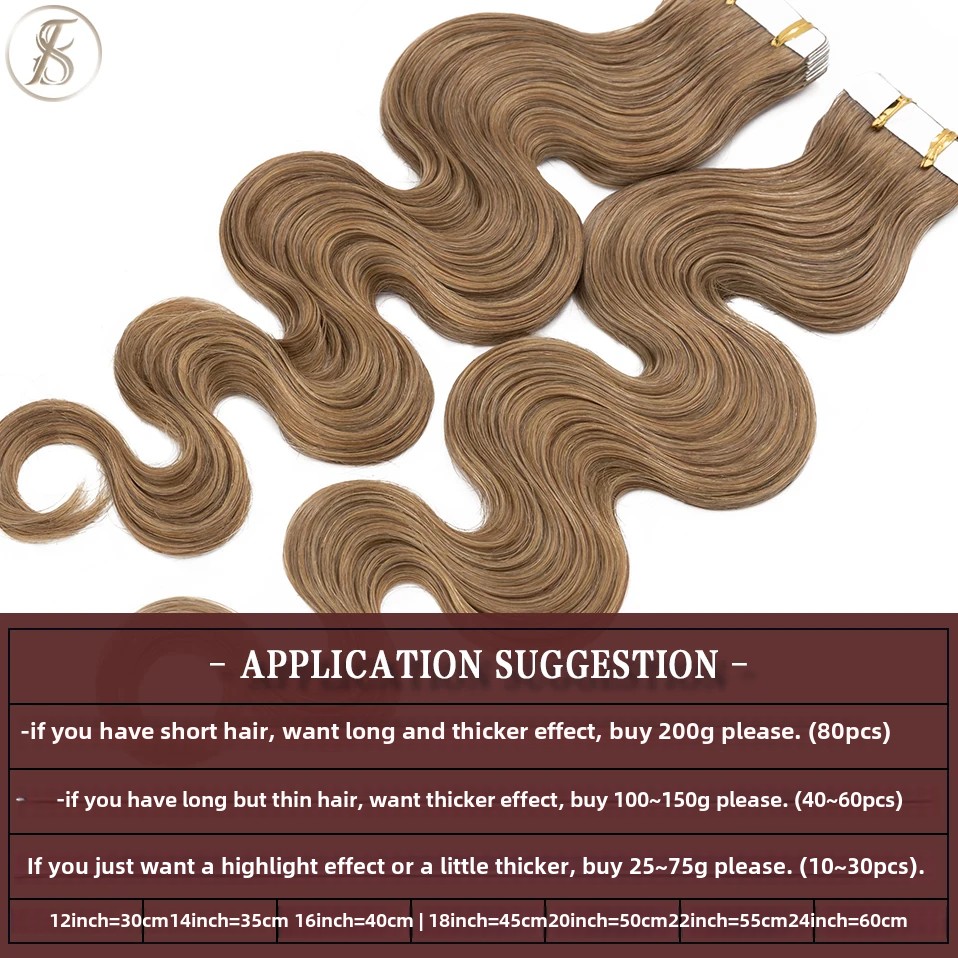 TESS 20pcs Wavy Tape In Human  - Invisible Tape In Extensions Real Hair 评论和价格