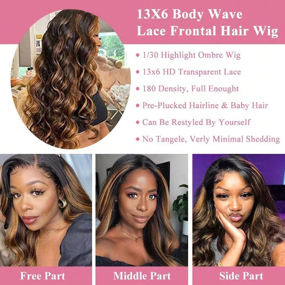 P1B30 Body Wave Highlight Ombr - Hd Lace Frontal Wig Human Hair Pre Plucked 评论和价格