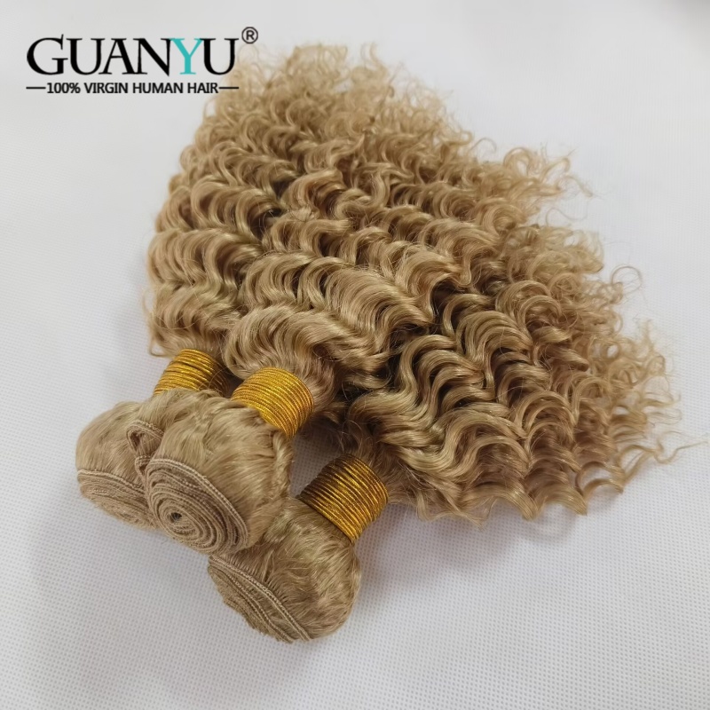 #27 Honey Blonde Deep Wave Omb - Deep Wave 3 Bundles With Closure 评论和价格