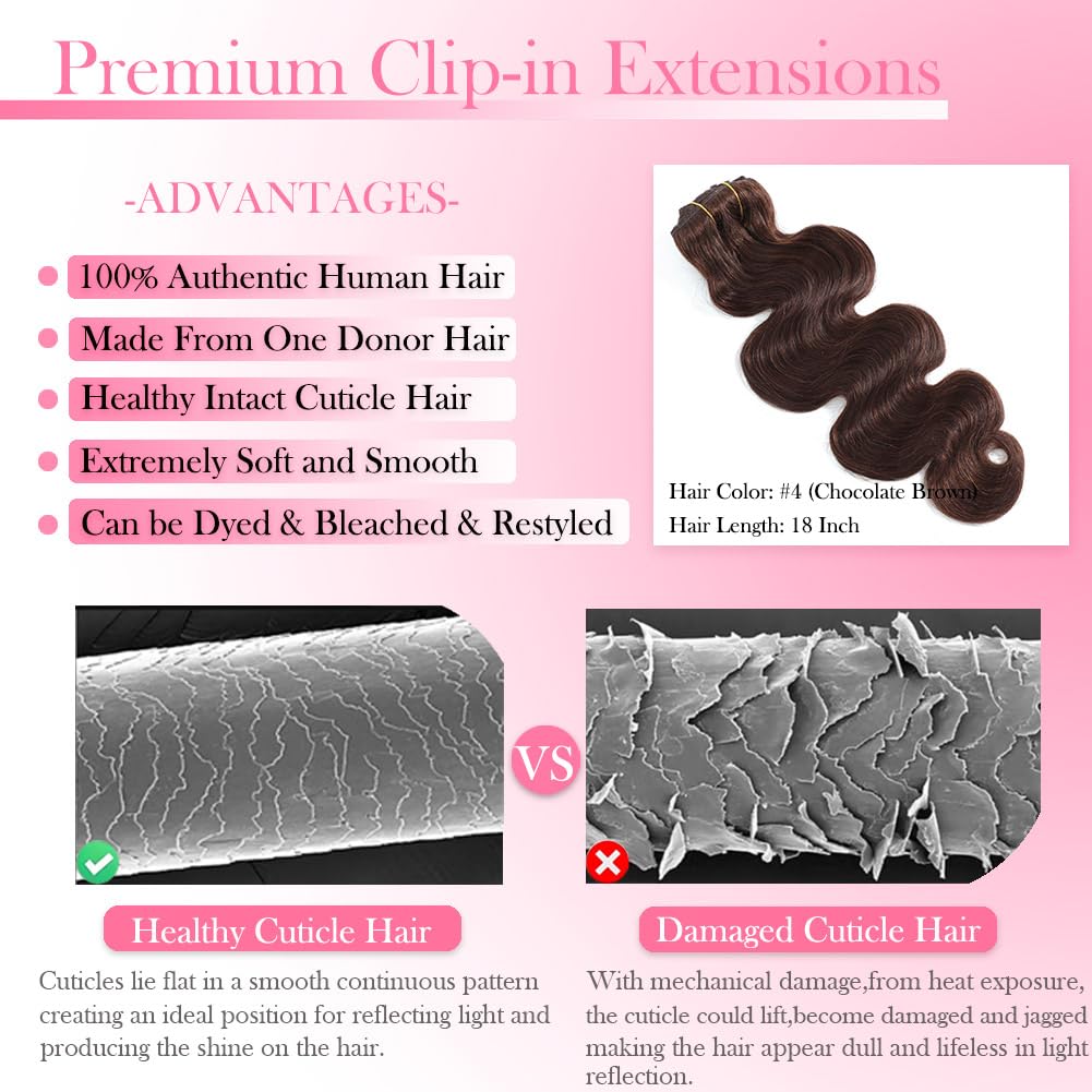 #4 Chocolate Brown Body Wave C - Seamless Clip In Hair Extensions Human Hair 评论和价格