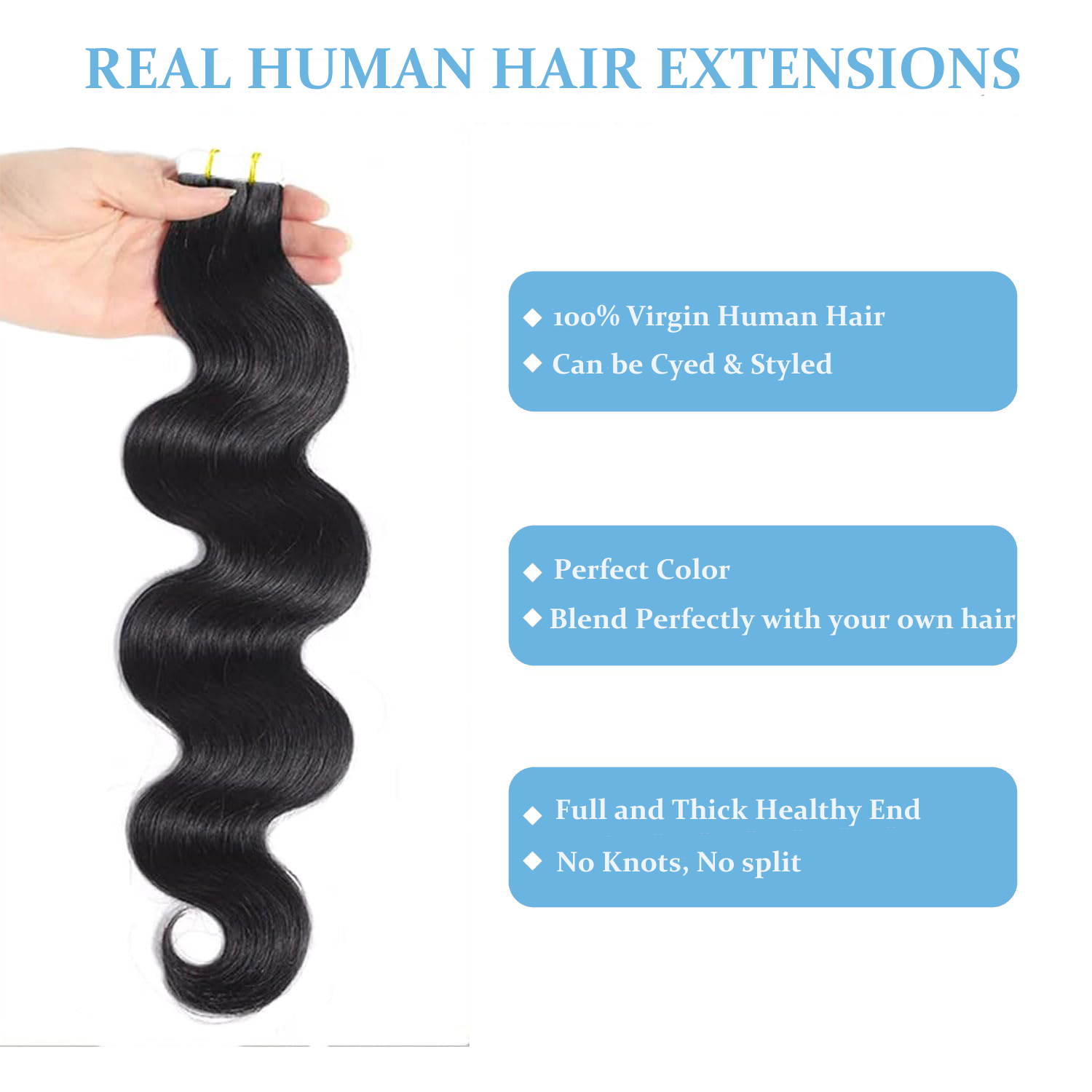 Long Body Wave Tape in Human H - Invisible Tape In Extensions Real Hair 评论和价格