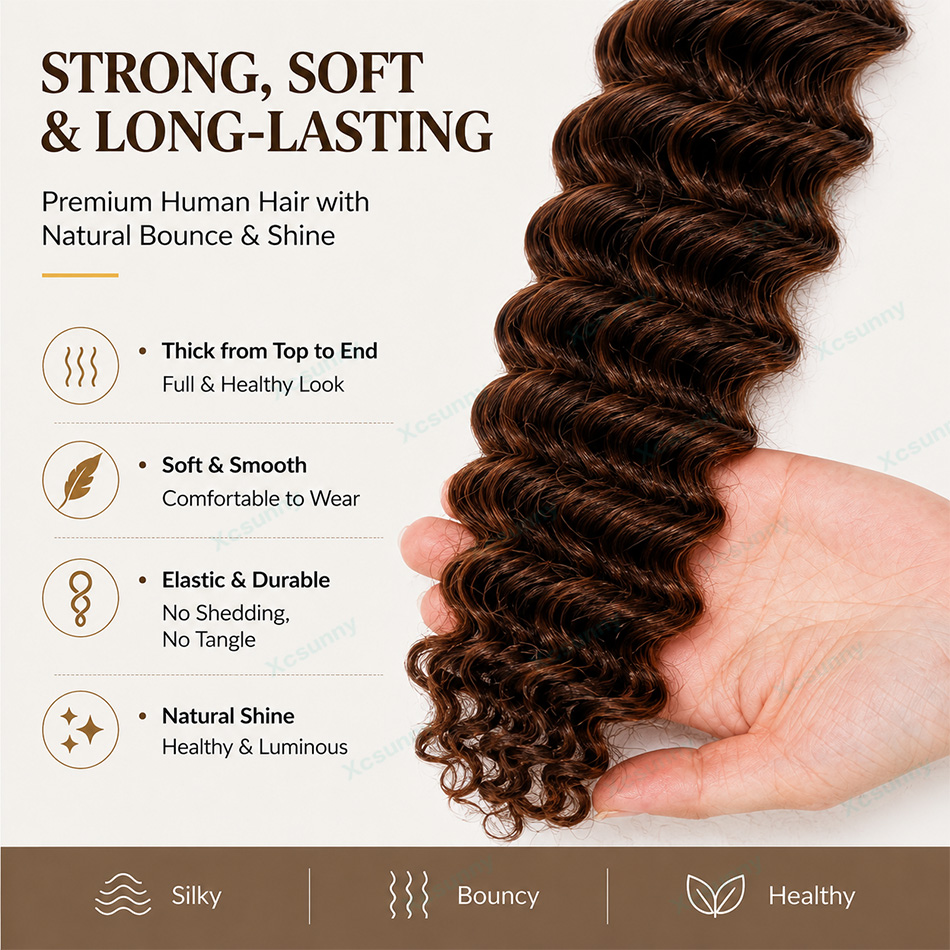 Color #4/30 Boho Braids Human  - Water Wave Bulk Human Hair For Braiding 评论和价格
