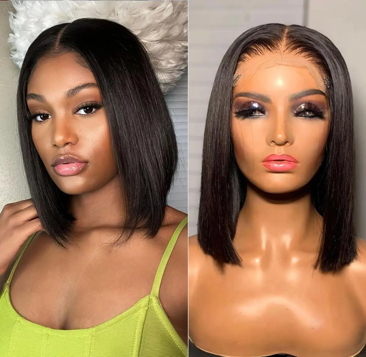 Straight Short Bob Wigs Human  - Glueless Wear And Go Human Hair Wig 评论和价格