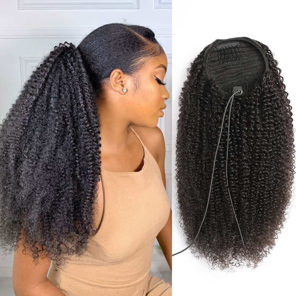 Ponytail Human Hair Afro Kinky - Seamless Clip In Hair Extensions Human Hair 评论和价格