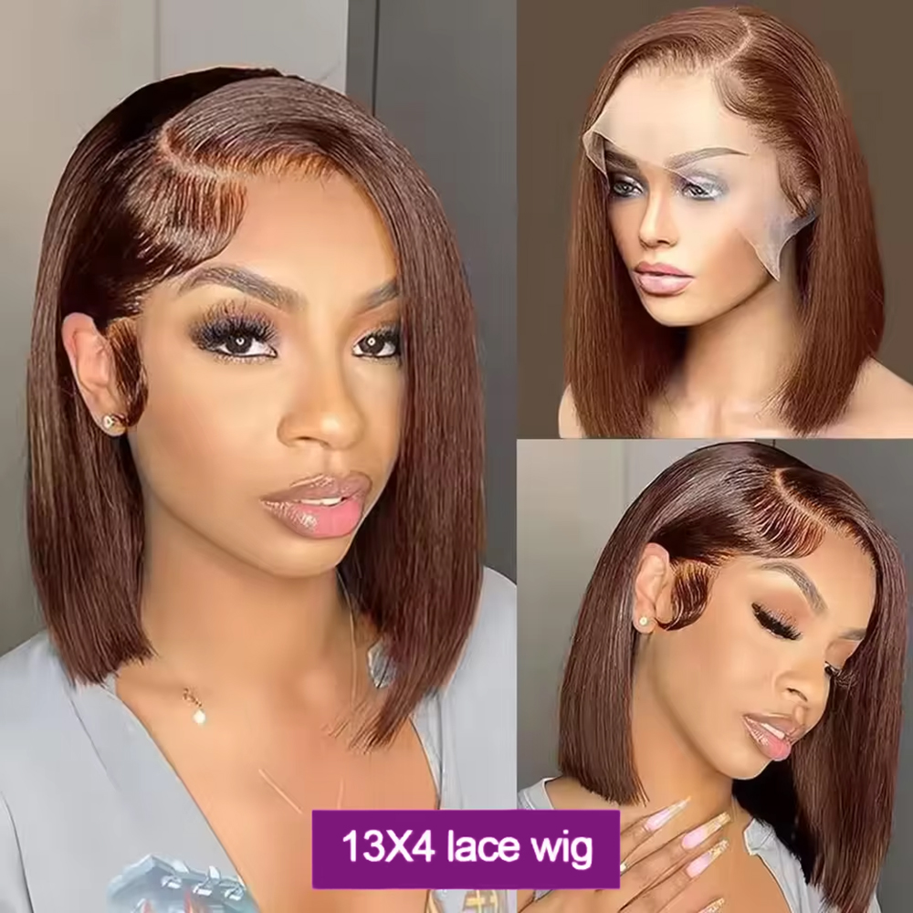 Pre Plucked Chocolate Brown Sh - Pre Parted 13X4 Lace Front Bob Wig 评论和价格