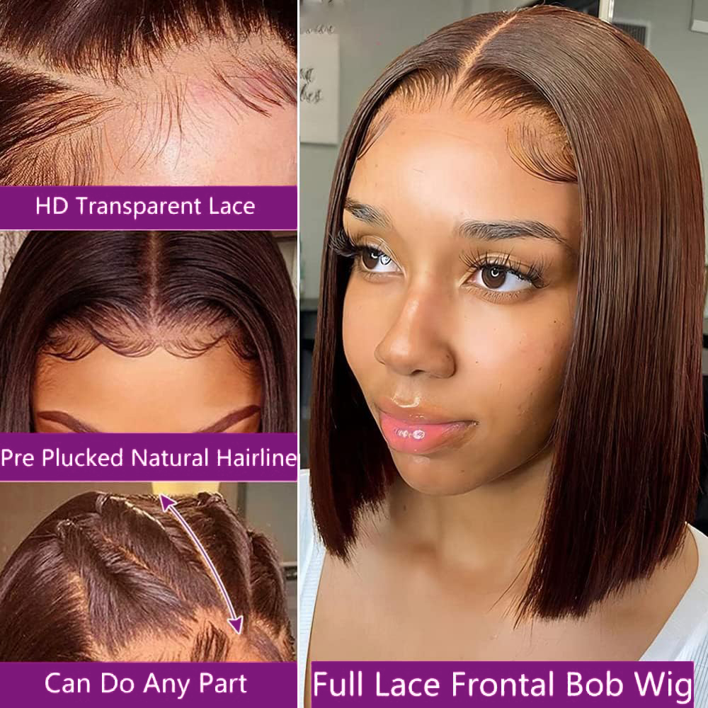 Pre Plucked Chocolate Brown Sh - Pre Parted 13X4 Lace Front Bob Wig 评论和价格