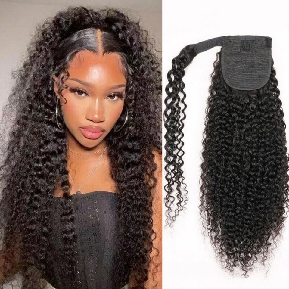 Kinky Curly Human Hair Ponytai - Seamless Clip In Hair Extensions Human Hair 评论和价格