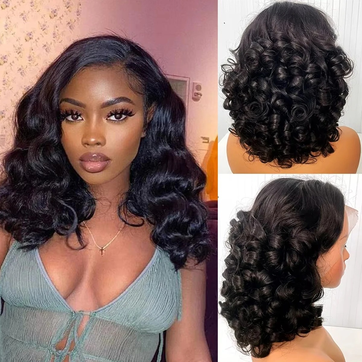 Black Wig Short Bob Body Wavy  - Pre Parted 13X4 Lace Front Bob Wig 评论和价格