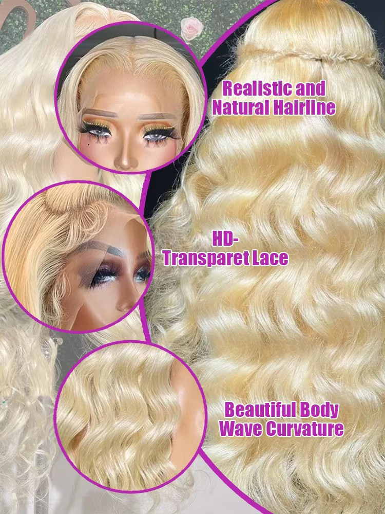 30 40 Inches 613 Honey Blonde  - 613 Blonde Body Wave Lace Front Wig 评论和价格