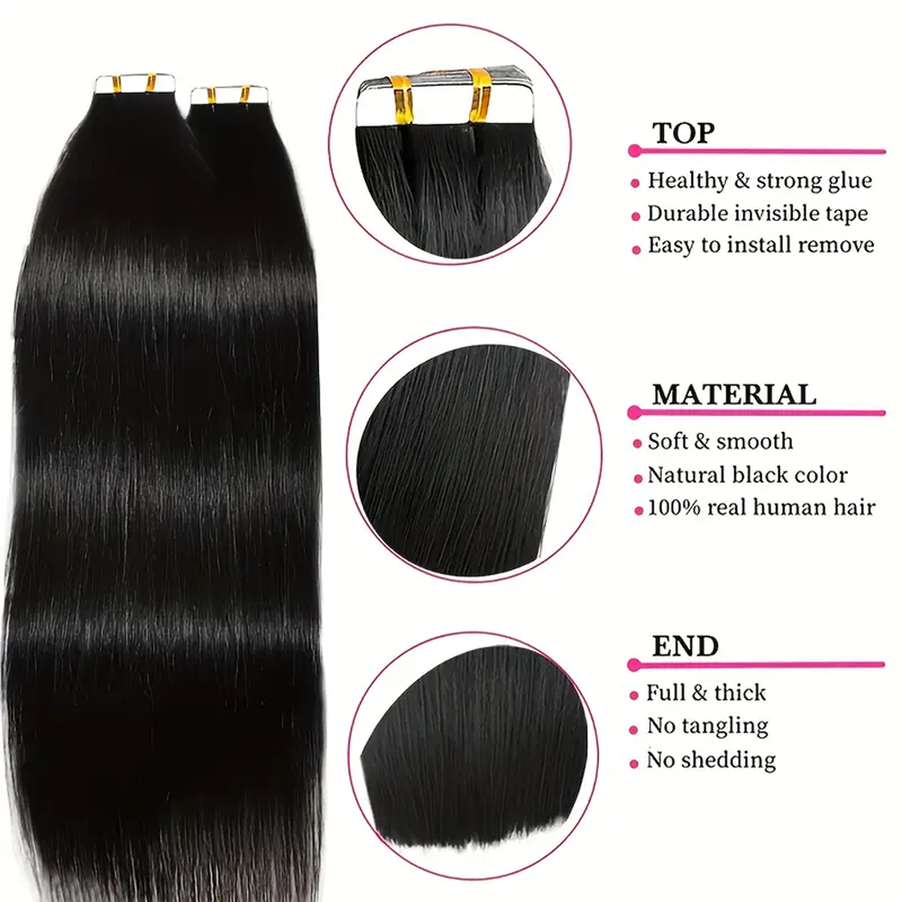 Tape in Hair Extensions Straig - Invisible Tape In Extensions Real Hair 评论和价格