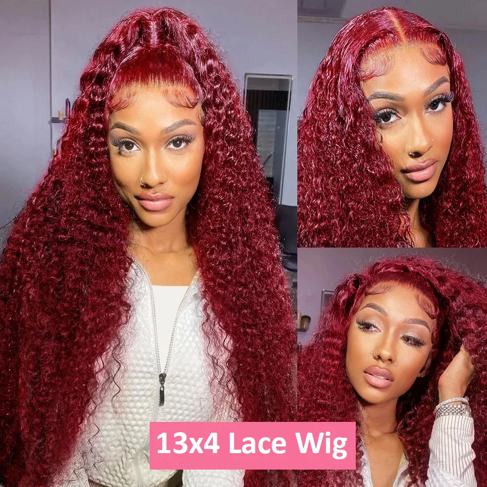 200 Density Burgundy Deep Wave - Lace Front Wigs 评论和价格